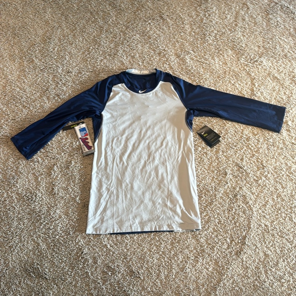 Nike Pro MLB 3/4 Sleeve Shirt Mens Small NWT Navy/Gray